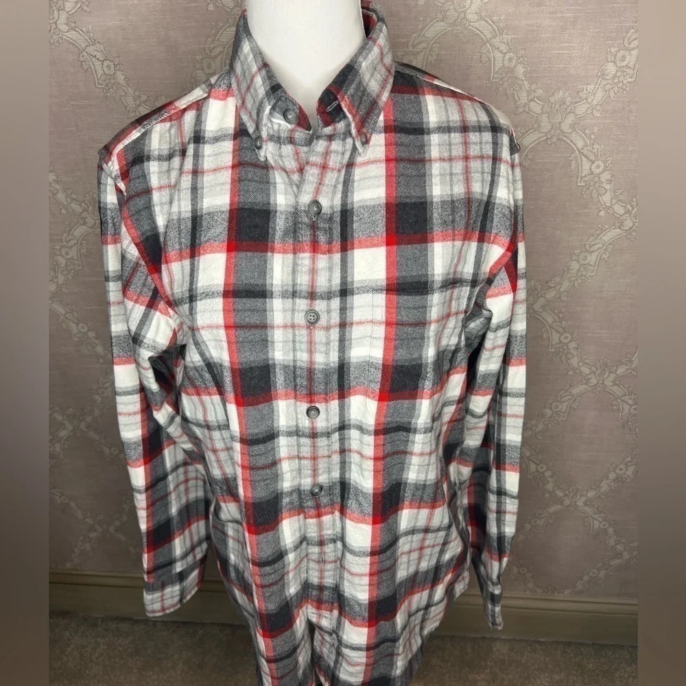 Lands' End Red & Gray Plaid Flannel Shirt Size S - Picture 3 of 5
